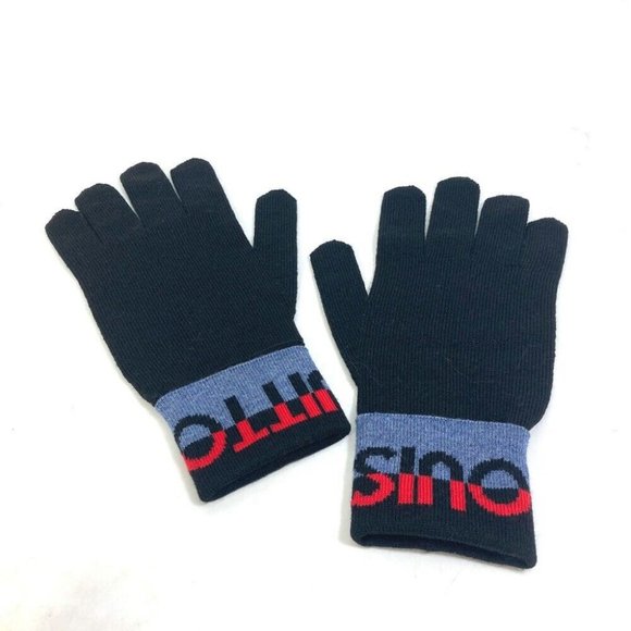 Authentic LOUIS VUITTON M71248 Gon LV Horizon gloves Glove wool Black/Red - Picture 6 of 8